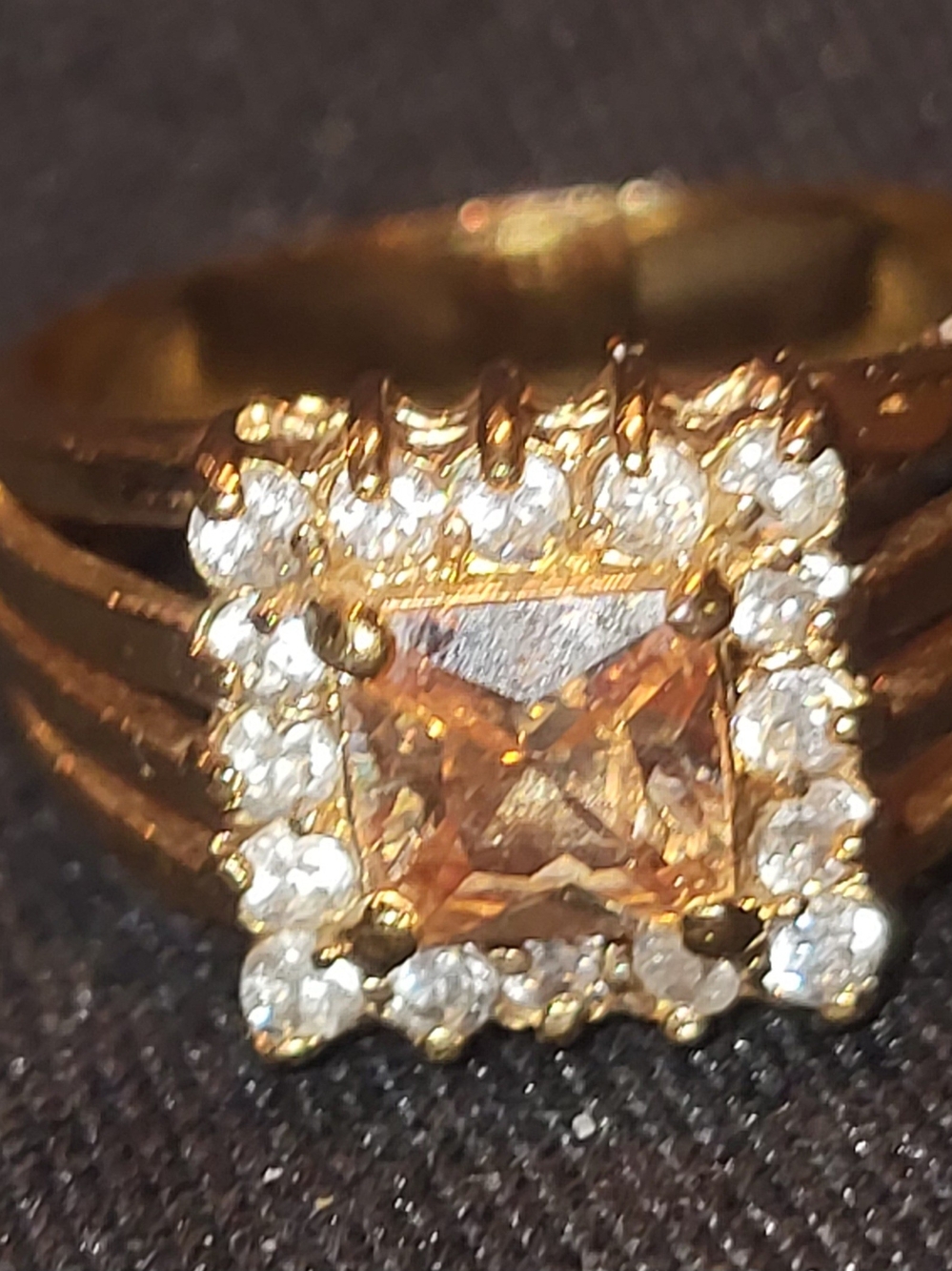 Gold-Tone Champagne Square Halo Ring - Women Jewelry